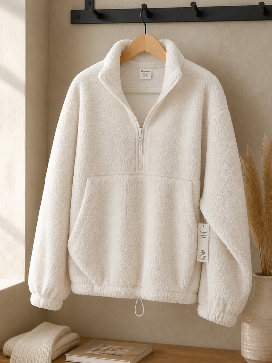 No Boundaries Sweaters - No Boundaries Cream Sherpa Half-Zip Pullover